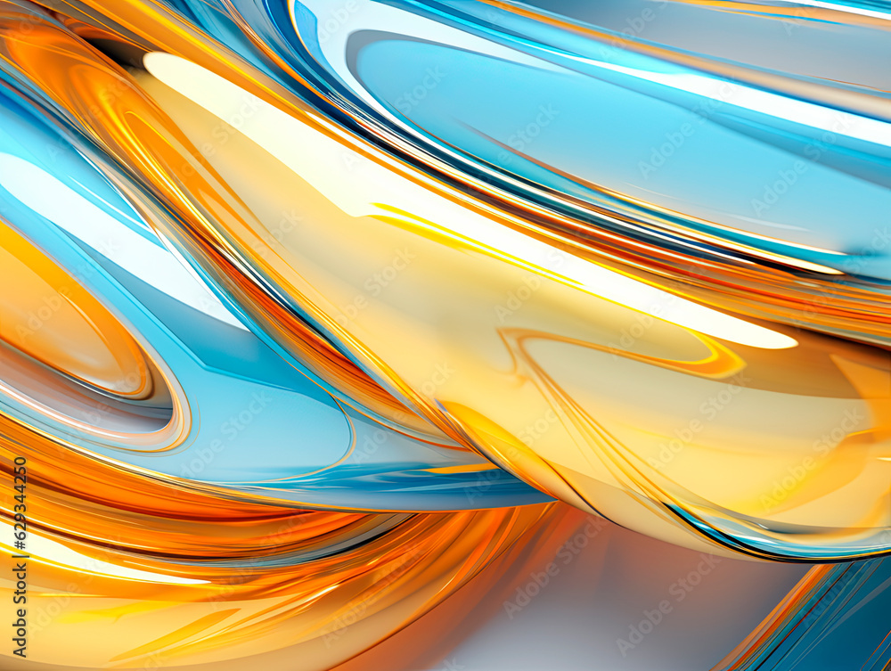 Poster abstract background with smooth lines in blue, orange and yellow colors. Generative AI