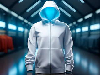 Hooded mannequin in a white hoodie. Generative AI