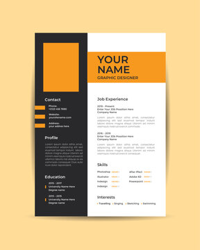 Free vector minimalist cv template with photo space,Professional curriculum vitae template,Clean Modern Resume and Cover Letter Layout Vector Template for Business Job Applications