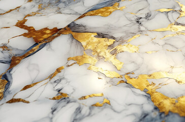 White marble polished surface with irregular, scattered gray and gold veins.