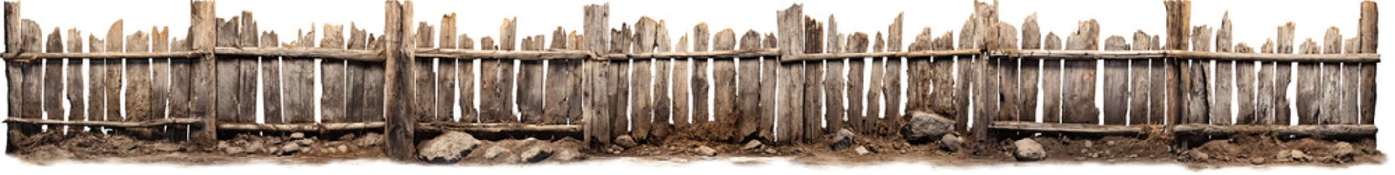 Isolated transparent old wooden fence