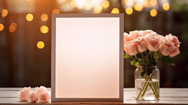 Framed blank white poster for a rustic wedding