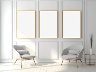 two chairs and table in a room frame mockup