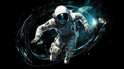 Astronaut in spacesuit floating in outer space. Generative AI