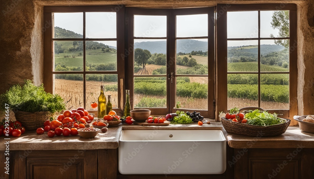 Wall mural Authentic Italian kitchen with fresh ingredients and Mediterranean diet