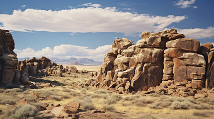 bizarre stone cliffs on a sunny day. Generative Ai. 