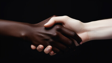 hands of people of different races in a handshake. Generative Ai. 