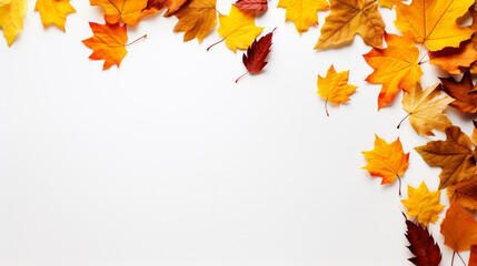 white background with autumn leaves with empty space to insert. Generative Ai. 
