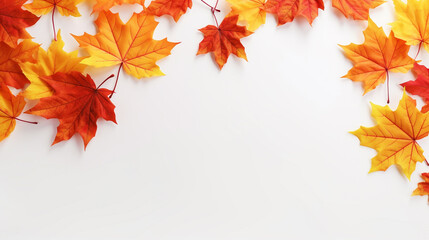 yellow autumn leaves on white background. Generative Ai. 