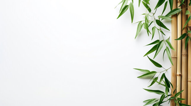 bamboo leaves on white background top view for your design. Generative Ai. 