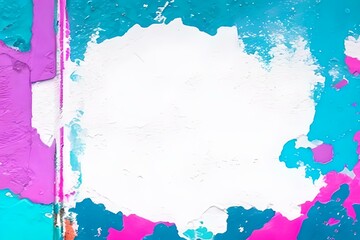 Closeup of colorful teal, pink, blue urban wall texture with white white paint stroke. Modern pattern for design