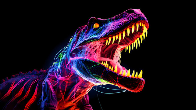 T-Rex Tyrannosaurus Rex Animal Plexus Neon Black Background Digital Desktop Wallpaper HD 4k Network Light Glowing Laser Motion Bright Abstract	