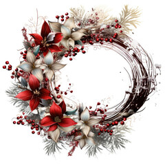 christmas wreath, isolated on white background. Christmas wreath with Holly Holly 
