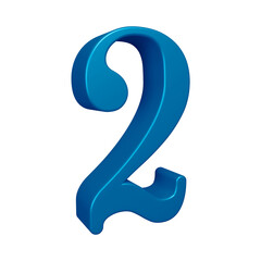3d blue number 2 design for math, business and education concept 