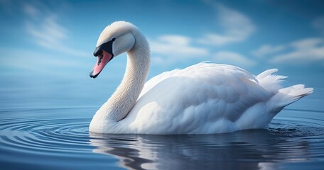 Beautiful white swan swimming on the water. 3d rendering