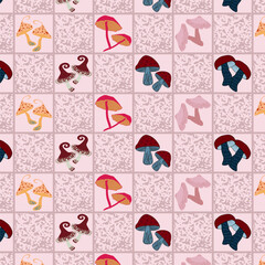 Colorful cute mushrooms vector repeat pattern.