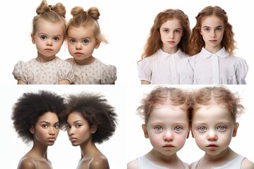 set of twin sisters isolated on white background - obrazy, fototapety, plakaty