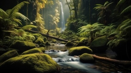 Fototapeta premium Waterfall, Tropical rainforest waterfall in the jungle landscape.
