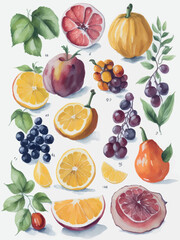 wall art vector. Water color boho leaf and fruit line art drawing. Abstract botanical art design for print, simple and natural wall art, cover and wallpaper.