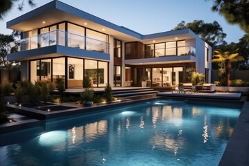 Fototapeta na wymiar Modern house Exterior and interior design with swimming pool.