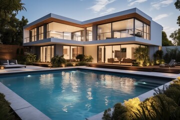 Fototapeta premium Modern house Exterior and interior design with swimming pool.