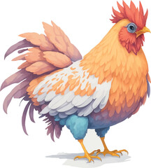 Cute rooster raising poultry vector illustration, white background