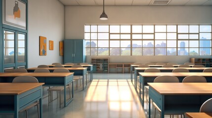 Empty classroom, High school classroom.