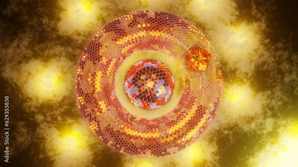 Poster loop 3d animation. abstract geometric figure of a set of hexagons. a torus of metal segments and a s