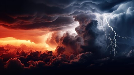 Fototapeta premium Ominous clouds gathering a stormy, Indicating the imminent arrival of a hurricane, Clouds with lightning and thunder in the sky.