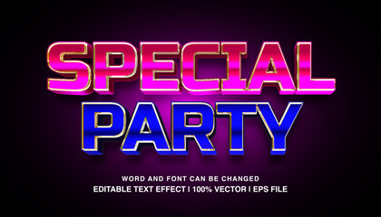 Special party editable text effect template, 3d bold neon light futuristic style typeface, premium vector