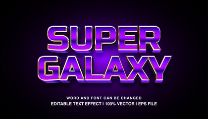 Naklejka na ściany i meble Super galaxy editable text effect template, 3d bold purple neon light futuristic style typeface, premium vector
