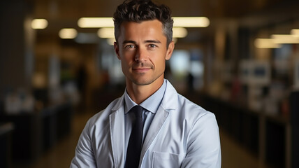 Fototapeta premium portrait of confident man happy male doctor work at hospital