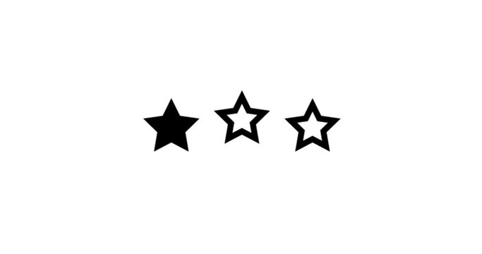 Three Stars Rating animation. Set of Stars. One Star Rating on White Background. Product Quality, Feedback, Customer review
