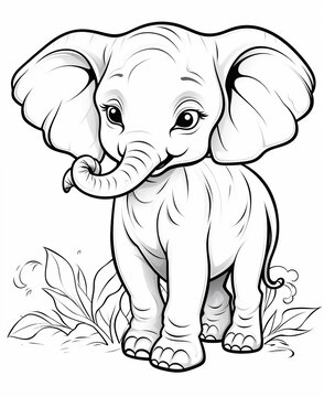 Colouring book for kids baby elephant 