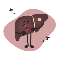 Unhealthy liver feeling sick medical kid cartoon in vector
