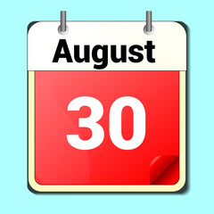 day on the calendar, vector image format, August 30.