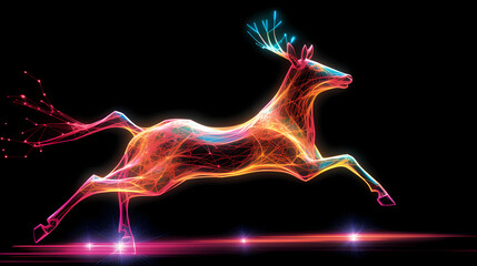 Deer Animal Plexus Neon Black Background Digital Desktop Wallpaper HD 4k Network Light Glowing Laser Motion Bright Abstract	
