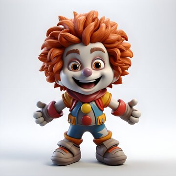 Adorable payaso con fondo blanco. Personaje de animaci&oacute;n 3d creado con tecnolog&iacute;a IA
