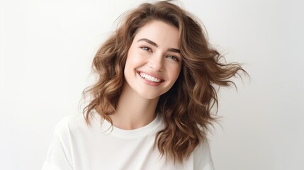 Naklejka premium portrait of a happy woman on white background