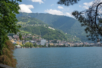 Fototapeta na wymiar Embankment of town of Montreux, Switzerland