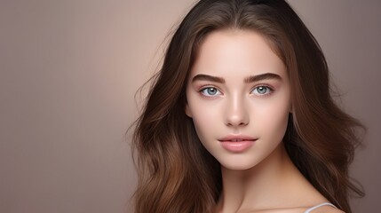Fototapeta premium portrait of a beautiful woman look at cremer in studio