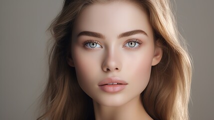 Fototapeta premium portrait of a beautiful woman look at cremer in studio