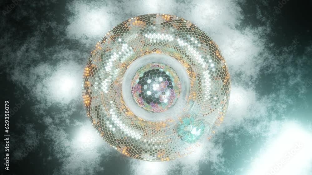 Poster loop 3d animation. abstract geometric figure of a set of hexagons. a torus of metal segments and a s