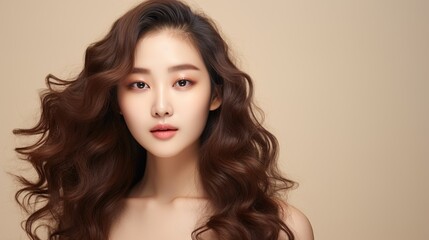 Naklejka premium portrait of an asian woman beauty skin with long hair on studio background