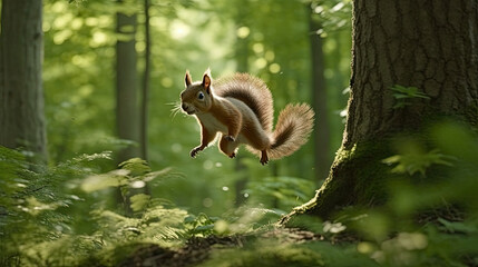 Playful Squirrel in Lush Forest