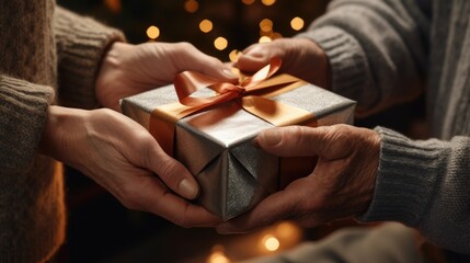 couple's hands holding a silver anniversary gift generative ai