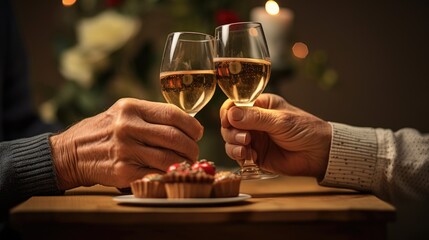 couple's hands holding a toast to celebrate their retirement generative ai