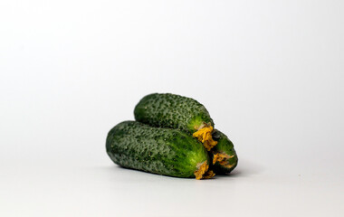 Ripe green cucumbers natural vegetables organic food isolated on white background.