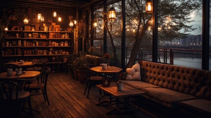 Naklejka premium quiet coffee shop at dusk generative ai