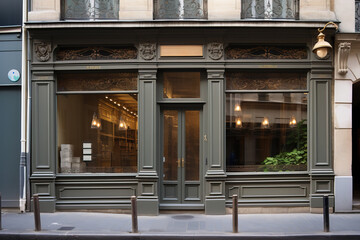 Vintage charming storefront with wood carpentry and an elegant retro feel, generative AI